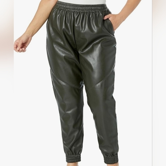 City Chic Faux Leather Hi-Rise Pants Size 16 Joggers with Pockets Stretch Waist - Picture 2 of 16